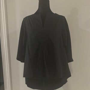 Black Boxy Blouse with Mandarin Collar
